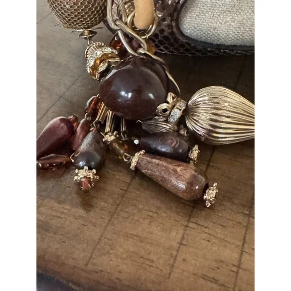 Dolce & Gabbana Y2K Brown Gold Leather & Jute Shoulder Bag Statement Charm Strap - Picture 10 of 16